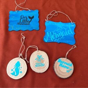 Blue and Natural Wood Mermaid Decor Set